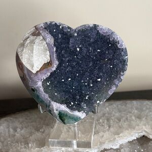 Heart-Shaped Amethyst Agate Crystal with Calcite